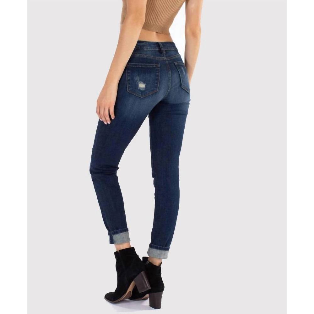NEW KANCAN mid rise distressed ankle skinny jean in dark wash - Picture 3 of 3